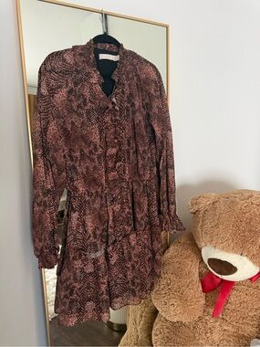 Rachel Parcell Brown Snake-Print Tiered Long-Sleeve Dress